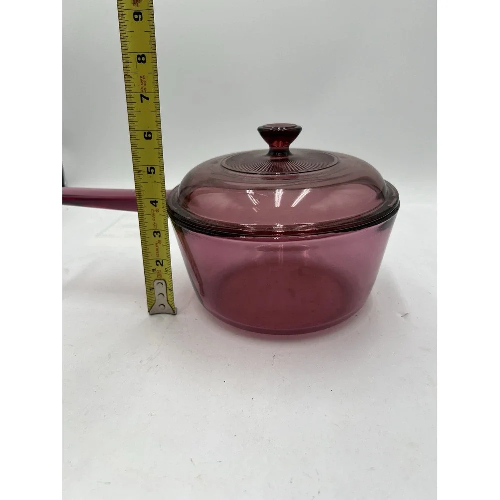 Vintage Visions Cranberry 1.5L Glass Saucepan Pot w Lid Made in USA